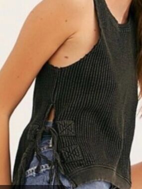 FP One Free People Washed Black Sleeveless Knit Tank Top - Casual Women’s Top